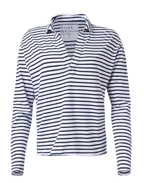 Frank & Eileen Patrick Style Navy and White Striped Popover Henley Casual Top for Everyday Wear