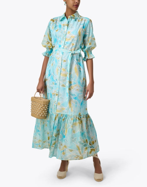 Charming Teal and Green Sienna Cotton Dress with Feminine Details