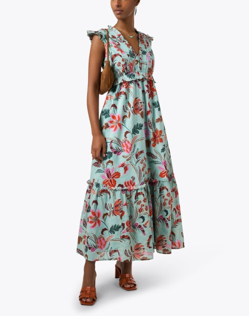 Stylish Constance Blue Floral Printed Cotton Dress for Getaways