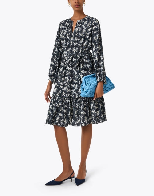 Elegant Pauline Navy-Print Fluid Silk Crepe Dress
