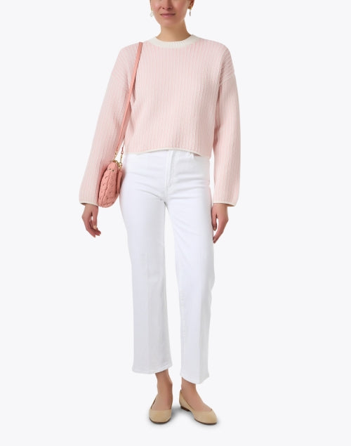 Charming Ivory and Pink Striped 100% Cotton Knit Sweater