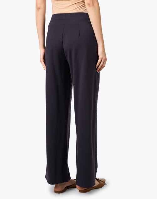 Navy-Colored Ponte Fabric Wide-Leg Women's Trousers