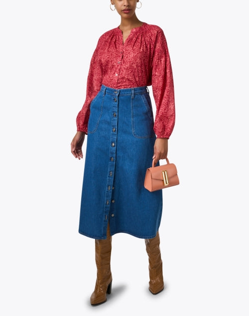 Stylish Red Floral-Printed Cotton Blouse for Modern Women