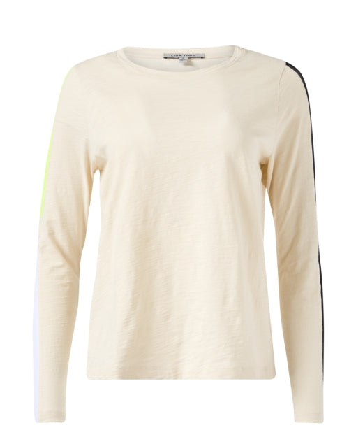 Stylish 100% Cotton Mesh Stripe Cream Top for Weekend Wear