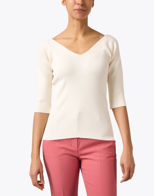 Ivory Knit V-Neck Elbow Sleeve Oceano Top by Weekend Max Mara