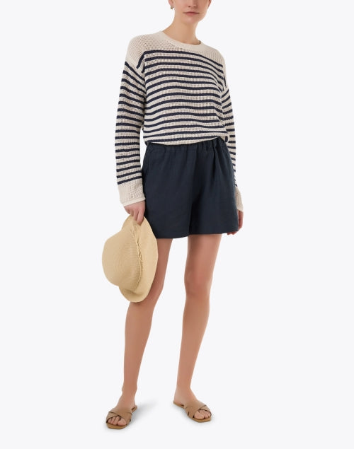Ivory-Colored Striped Cotton Blend Waffle Knit Fashion Sweater for Transitional Weather