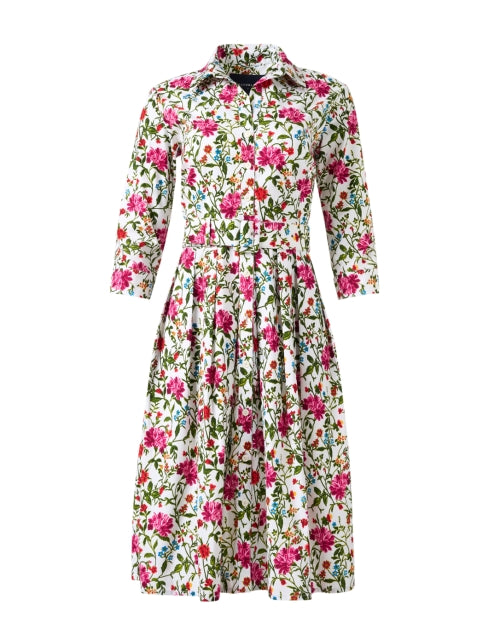 Elegant Audrey White Stretch Cotton Dress with Floral Print