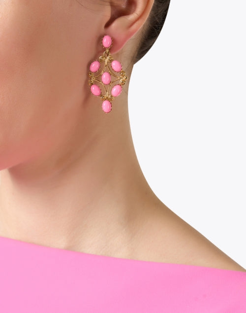 Stylish Pink Cabochon Clip-on Drop Earrings by Kenneth Jay Lane