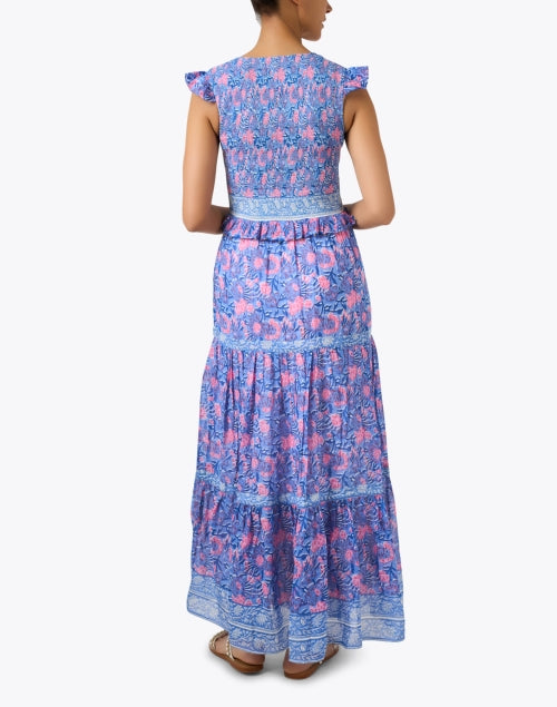 Stylish Carly Blue and Pink Floral Patterned Cotton-Silk Blend Women's Dress