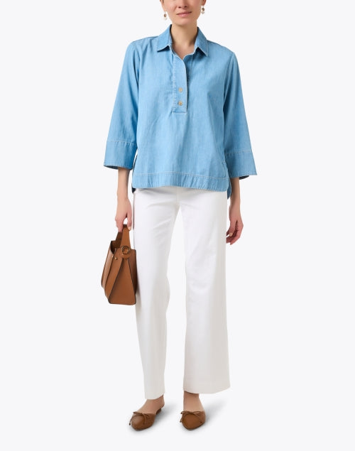 Aileen Feminine Modern Blue Chambray Women's Top