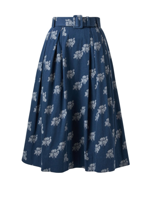 Thea Navy Floral Pattern Print Adjustable Belted Women's Midi Skirt