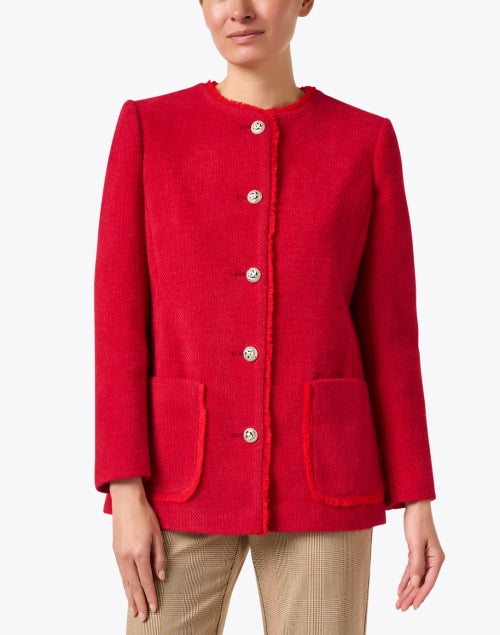 Stylish Rita Red Tweed Longline Jacket with Gold Buttons