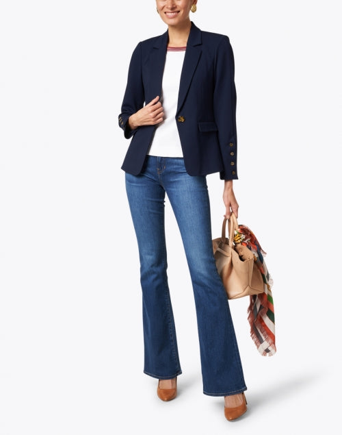 Navy Blue Power Stretch Single - Button Blazer for Versatile Wear