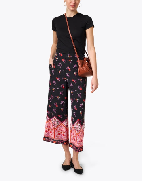 Stylish Ave Black Multi - Printed Pull - on Wide - Leg Pants