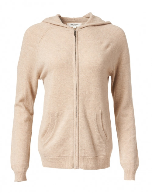 Beige Oatmeal-colored Cashmere Zip-up Hooded Sweatshirt - A Cozy Wardrobe Essential
