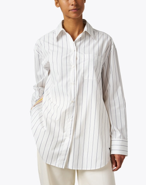 White Striped Silk-Backed Panel Cotton Blouse by Weekend Max Mara