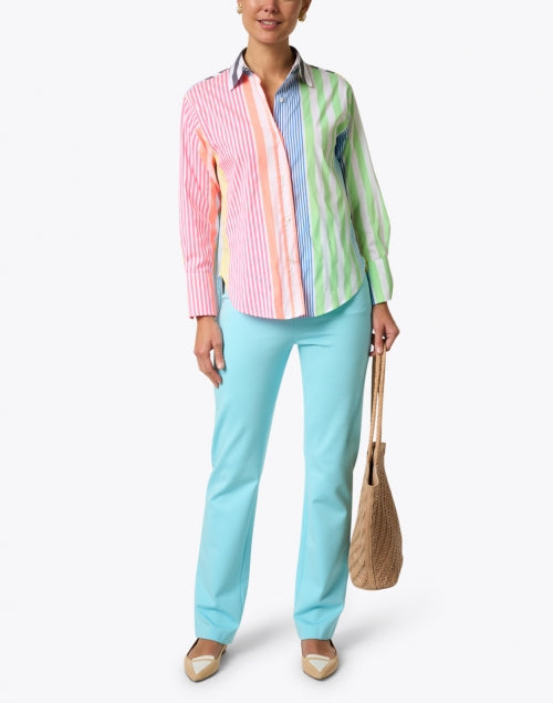 Brennan Women's High - Waist Classic Straight - Leg Aqua Blue Ponte Fabric Pant