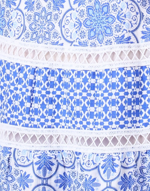 Stunning Parana Blue Geometric Printed Linen Summer Dress