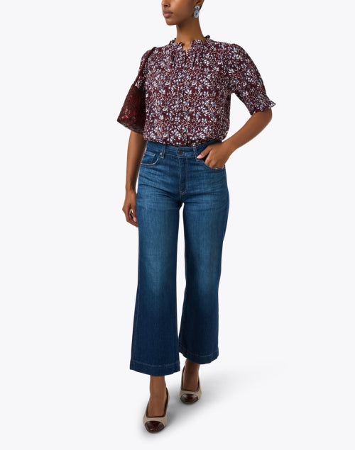 Stylish Los Altos Burgundy Floral-Printed Cotton Women's Top