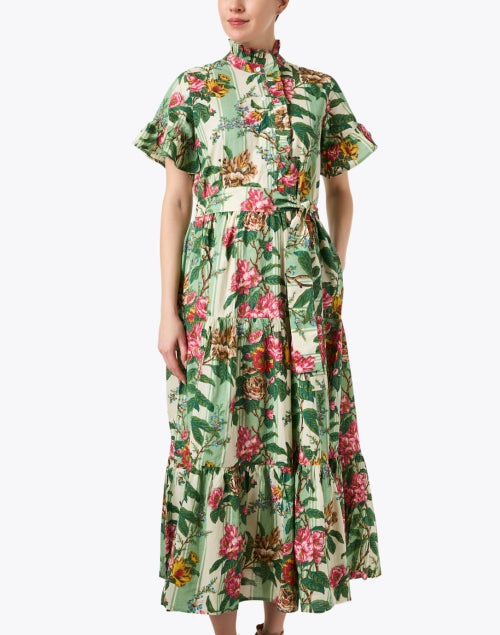 Victoria Print Ruffle Maxi Dress in Green and Pink Shades