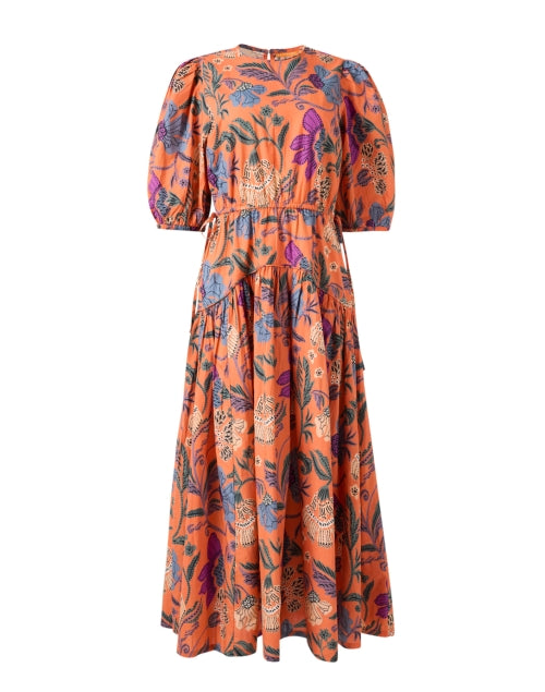 Oliphant Turin Multi - Printed Cotton Maxi Dress with Short Puff Sleeves