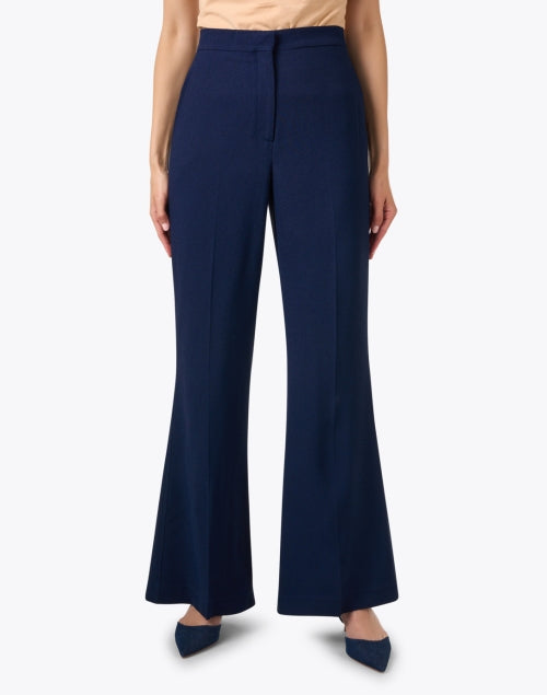 Blue Lightweight Stretch Crepe Fabric Wide Leg Women's Trousers