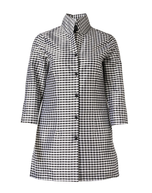 Connie Roberson Rita Branded Black and White Checkered Silk Women's Fashion Top
