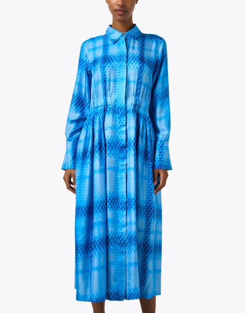 Oversized 100% Silk Dress with Blue Check Print for New Season