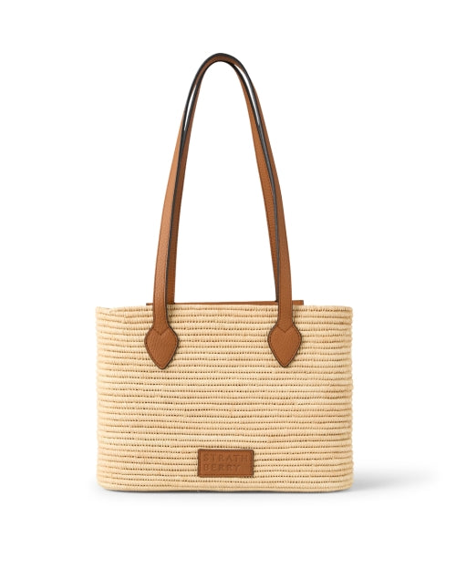 Tan Small Strathberry Leather and Raffia Hand-woven Basket Tote Bag