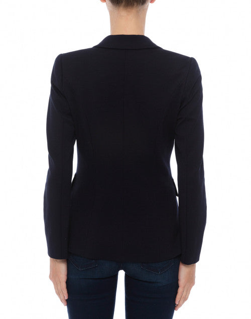 Stylish Navy Lightweight Stretch Jersey Knit Single-Breasted Blazer