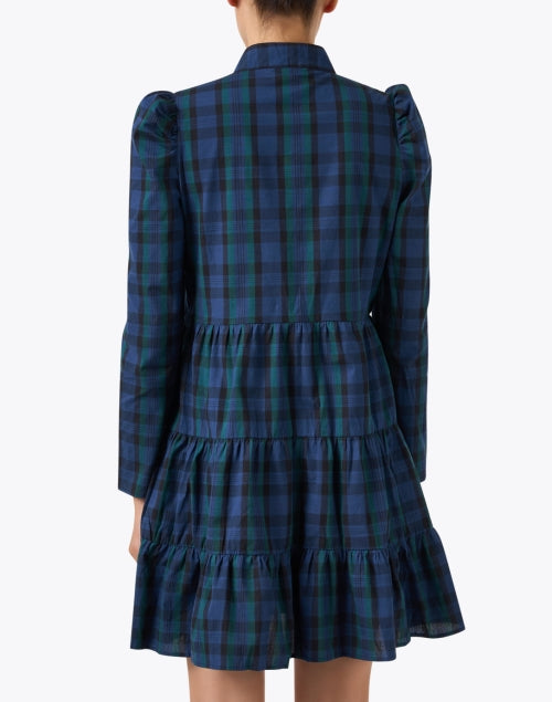 Stylish Blackwatch Plaid Cotton Tunic Dress with Balloon Sleeves