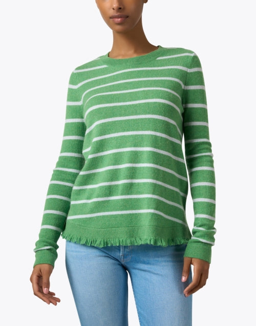 Lightweight Green Striped Crew Neck Cashmere Sweater for Spring and Summer