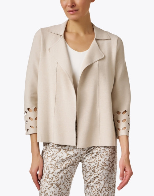 Beige Colored Cutout Design Knit Fashion Jacket