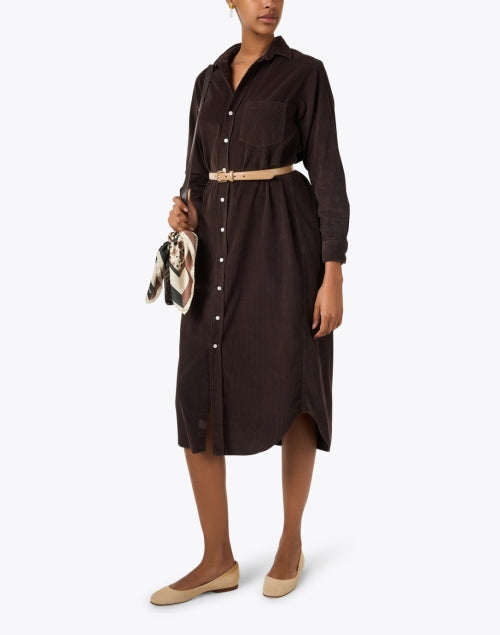 Stylish Espresso Brown Soft Cotton Corduroy Shirt Dress