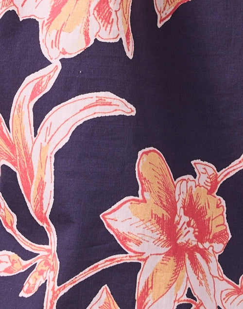 Navy Floral Print Cotton Women's Casual Top - Rosie Style