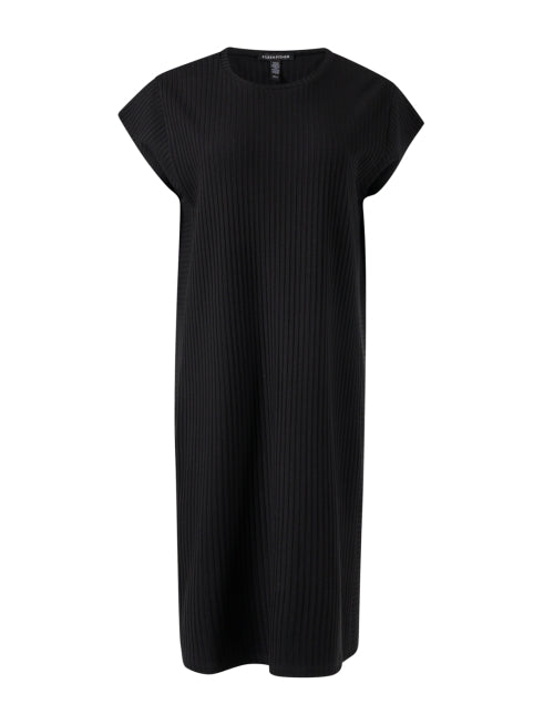 Stylish Black Ribbed Knit Shift Dress for All Seasons