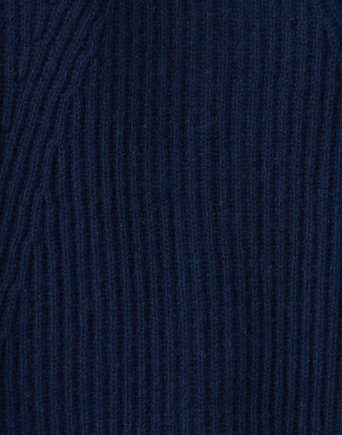 Stylish Navy 100% Cashmere Balloon - Sleeved Cardigan with Stand Collar