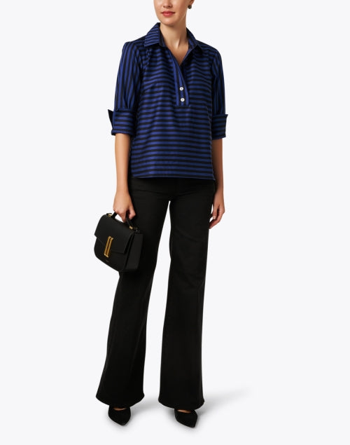 Stylish Aileen Blue and Black Striped Cotton Women's Top