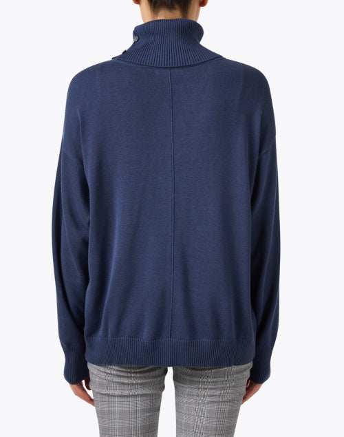Stylish Navy Cotton - Blend Turtleneck Sweater with Button Detail