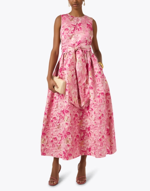 Shoshanna's Exquisite Serra Pink Floral Jacquard Maxi Dress for Special Occasions