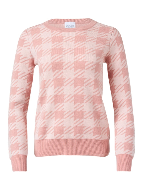 Madeleine Thompson's Fashionable Pink Checkered Wool and Cashmere Blend Sweater for Cold Weather