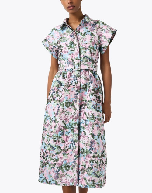 Abbey Glass Women's Harper Multi - Color Floral Jacquard Mid - length Shirt Dress for Spring