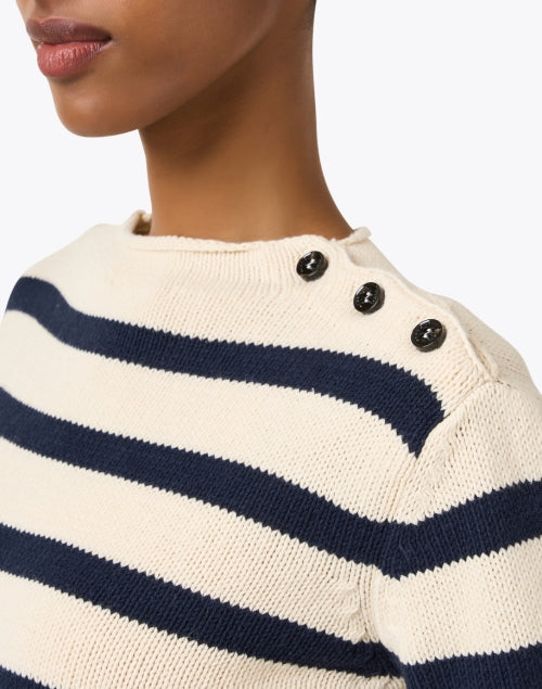 Stylish Vibo Cotton Blend Ivory and Navy Striped Sweater