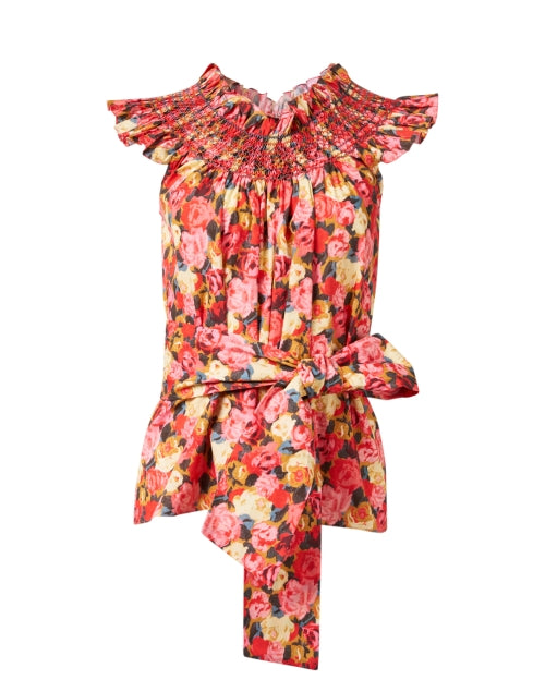 Elegant Pink Floral Embroidered Cotton Smocked Maria Blouse