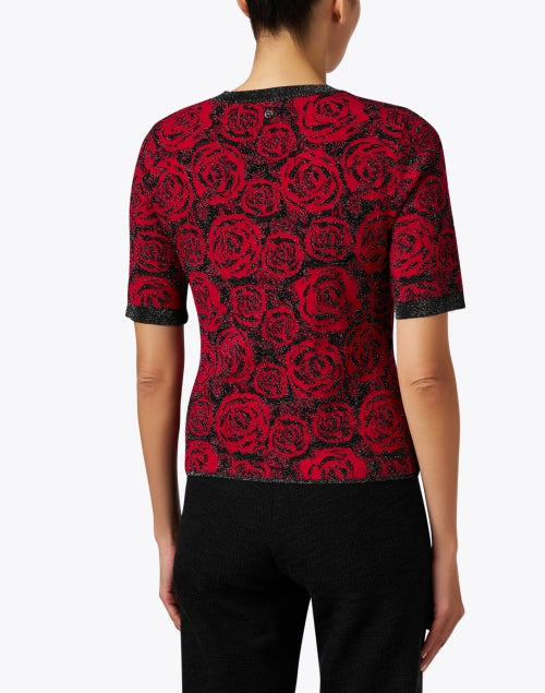 Elegant Women's Red Rose Printed Knit Crew Neck Top