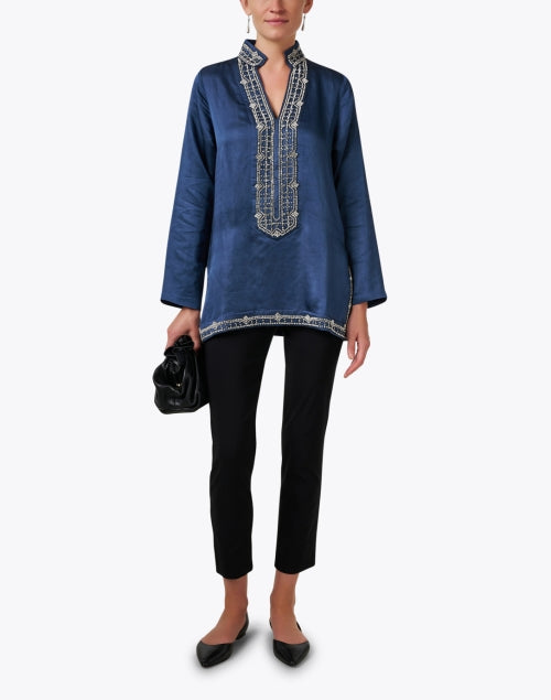 Stylish Marilyn Indigo Embroidered Women's Tunic Top for Special Occasions