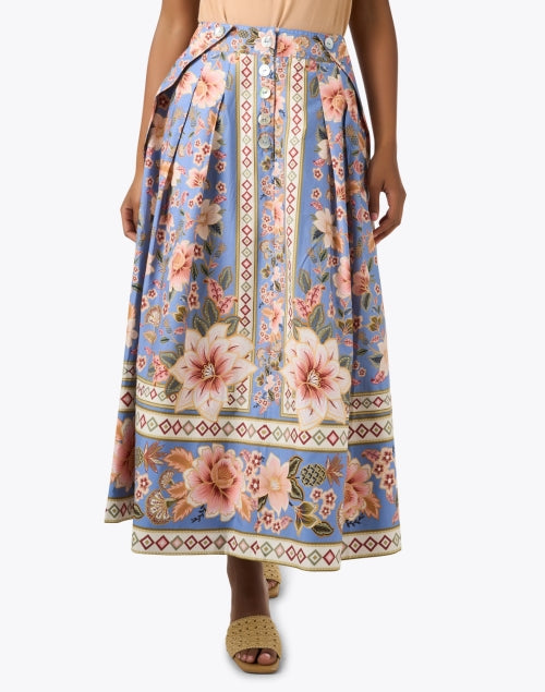 Stylish 100% Cotton Multi Floral Print Button - Detailing Skirt
