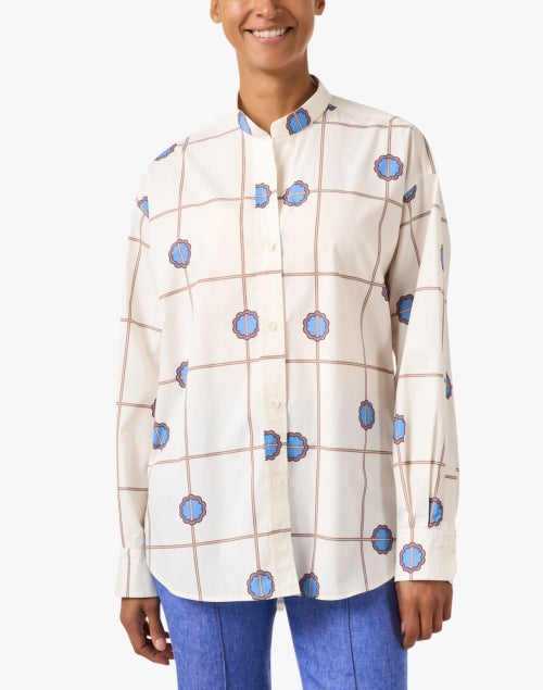 Ivory Geometric Print 100% Cotton Button-Down Shirt