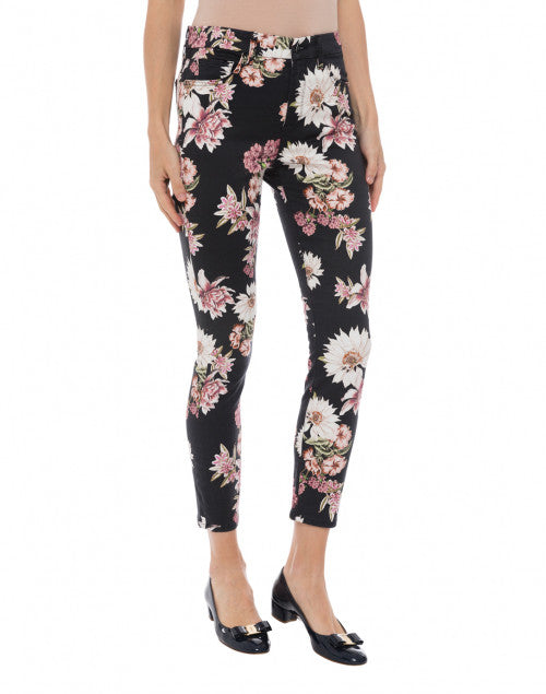 Stretchable Navy Cotton Jeans with Night Garden Floral Print