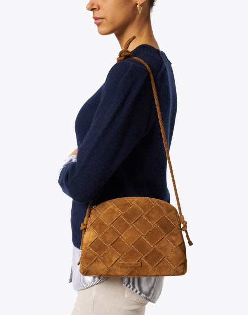 Stylish Loeffler Randall Mallory Cacao Woven Suede Leather Crossbody Handbag for Women